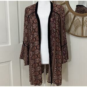 VTG American Eagle Velvet Trim Kimono Festival Whimsigoth Flowy Boho Hippie XS‎